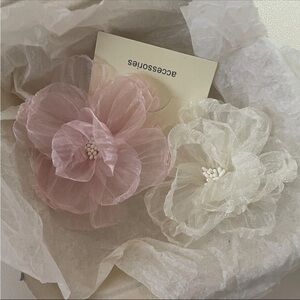 Kawaii Pastel Pink & Cream Cottage Chiffon Flower Floral Hair Clip Barette